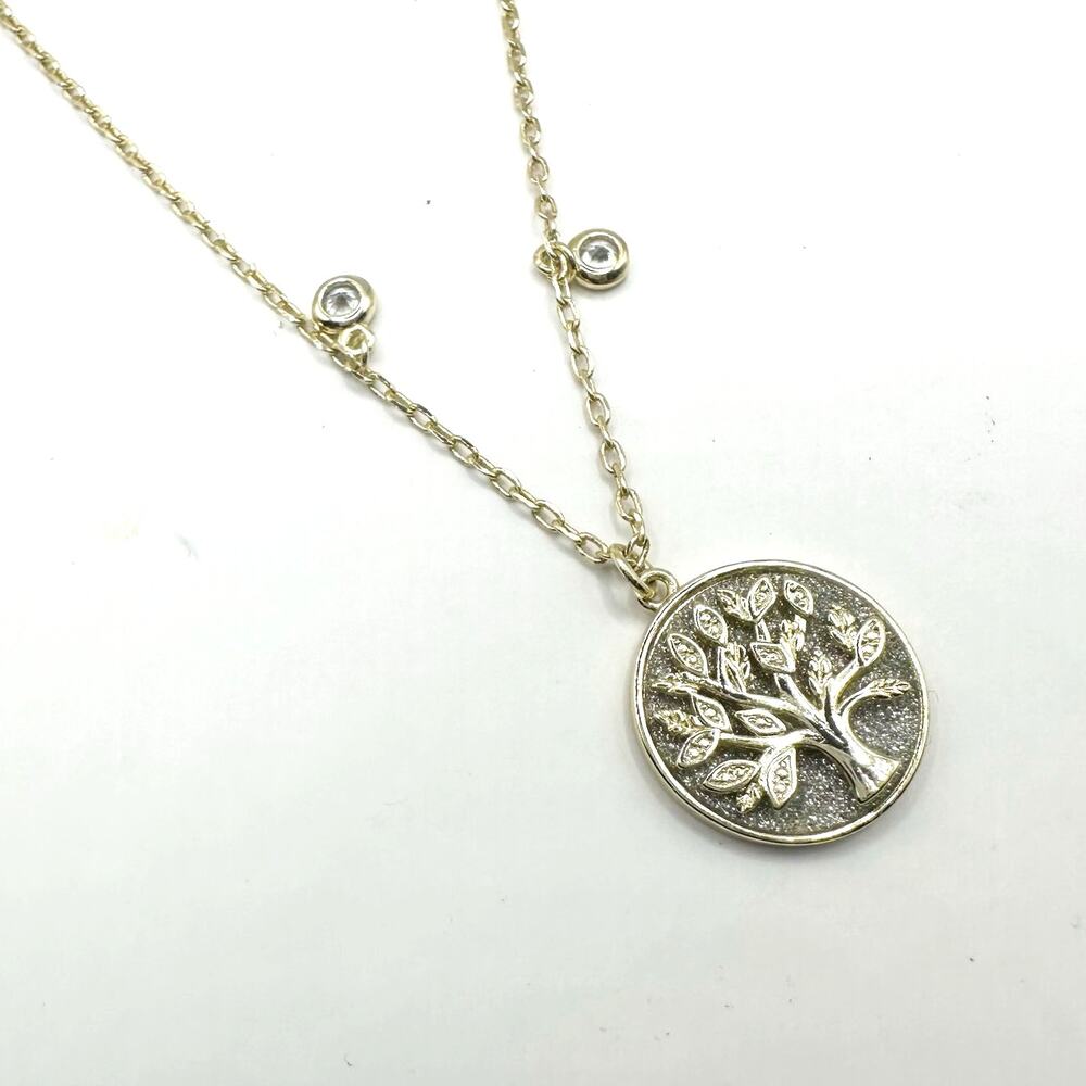 Tree of Life Pendant Gold tone Chain 18" Necklace CZ Unbranded